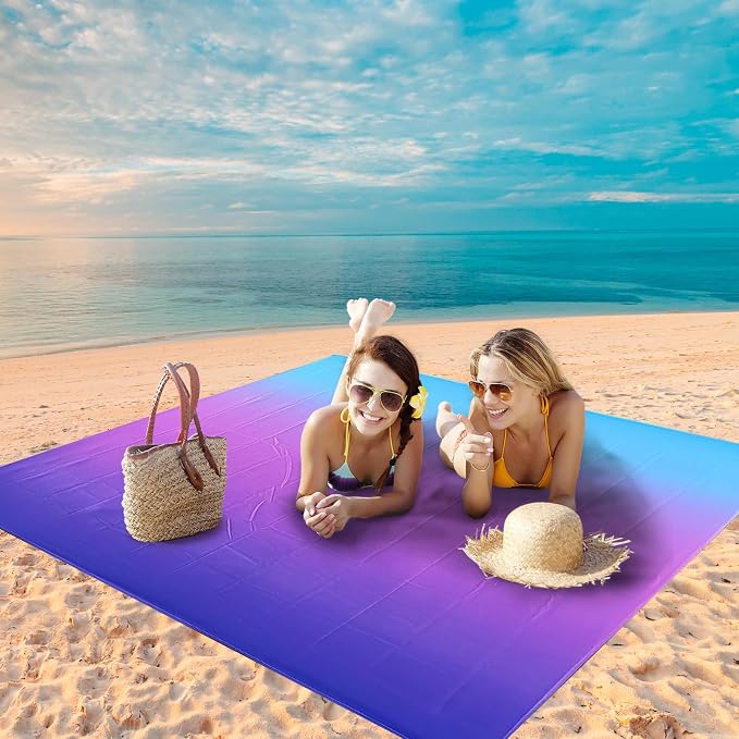 WIWIGO Beach Blanket Waterproof Sandproof Beach Mat 79" X 83"/10'x9'for 2-8 - Image 5