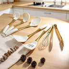 Elegant White Gold Silicone Cooking Utensils Set - Image 2