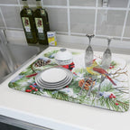 Giwawa Red Birds Dish Drying Mat, Xmas Tree Branch Holly Red Berries Dish - Image 6