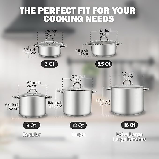 Cook N Home Stockpot with Lid, Basics Stainless Steel Soup Pot - Image 2