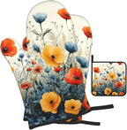Colorful Wildflower Oven Mitts and Pot Holders Set of 3, Heat Resistant Non - Image 2