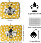 Bee Dish Drying Mat for Kitchen Counter 16x18 Inch Yellow Honey Bees Polka Dots - Image 2