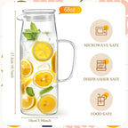 Hsei 2 Sets Glass Pitcher with Lid, 67.6 oz / 2000 ml Water Carafe with Handles - Image 2