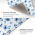 Blue Floral Dish Drying Mat 18x24 inch Flower Leaves Dish Rack Pad Microfiber - Image 3