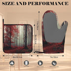 Forest Oven Mitts and Pot Holders Sets Red Trees Landscape Silicone Heat - Image 3
