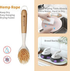 2 Pack Kitchen Dish Brush Bamboo Handle Dish Scrubber Built-in Scraper - Image 2
