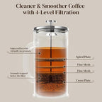 Veken French Press Coffee Maker 34oz 1 L, No Plastic Touching Cafe, Heat - Image 6