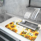 Giwawa Bee Gnomes Dish Drying Mat, Summer Sunflowers Elf Dish Drainer Mats - Image 5