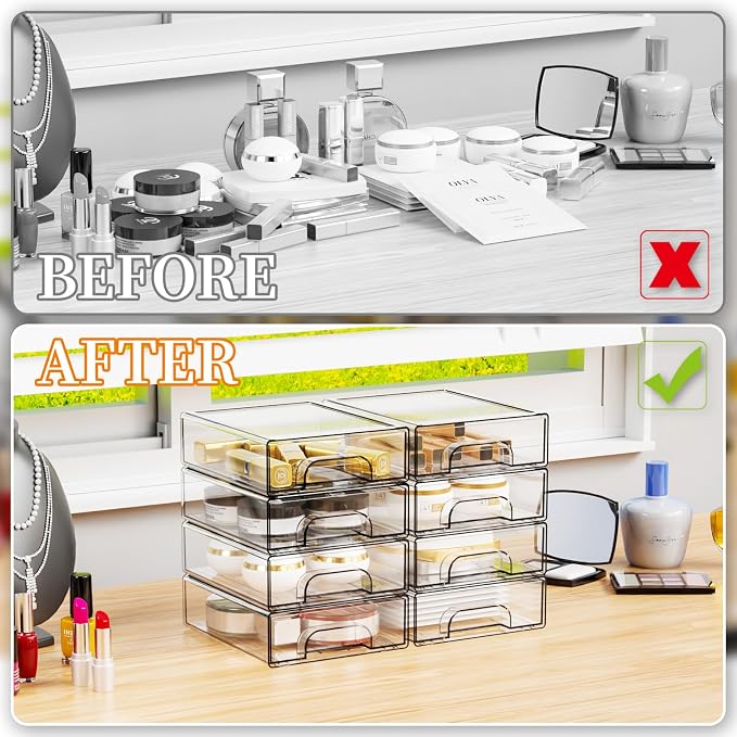 Yieach 2.2'' Tall Small Clear Stackable Storage Drawers, 6 Pack Stacking - Image 8