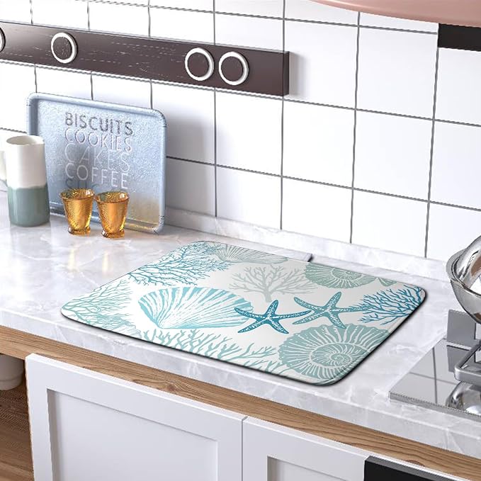 Summer Blue Dish Drying Mat for Kitchen Counter Nautical Coastal Teal Dishes - Image 5