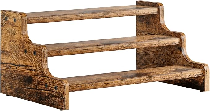 KLM 3-Tier Spice Rack, 13.8 Inch Wood Step Shelf Countertop Spice Storage Holder by KLM