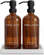 Amber Glass Soap and Lotion Dispenser Set by BrighterBarns