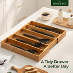 Carbonized Bamboo Kitchen Drawer Organizer, 5 Slots Expandable Silverware - Image 9