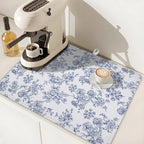 Blue Floral Dish Drying Mat for Kitchen Counter Chinoiserie Flower Microfiber - Image 7