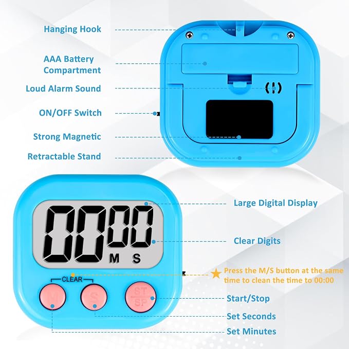 ZILLEN 6 Pack Kitchen Timers for Cooking Digital Classroom Timers for Kids - Image 8