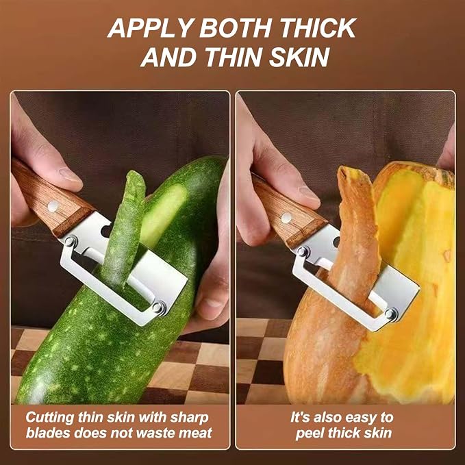 2PCS Vegetable Peeler, with Wooden Handle and Bottle Opener, Stainless Steel - Image 2