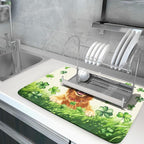 St Patrick's Day Dog Dish Drying Mat 18x24 inch Green Shamrock Dishes Pad - Image 5