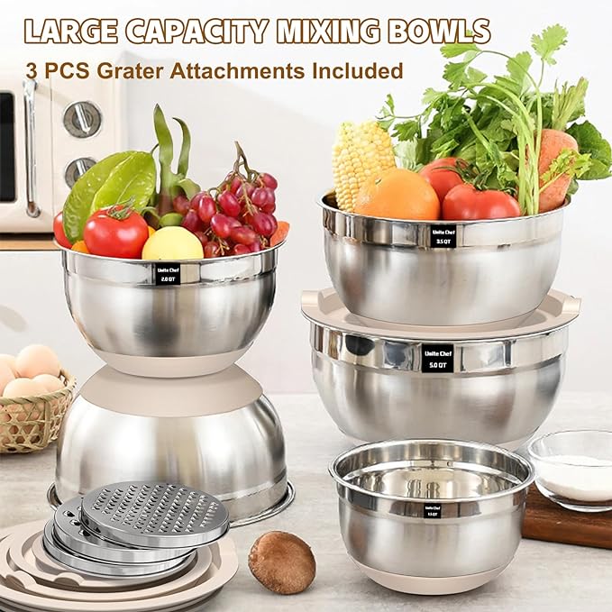 Umite Chef Mixing Bowls with Airtight Lids Set, Non-Slip Bottoms, 1.5QT - Image 5