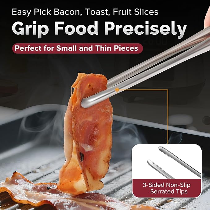 Precision Serrated Non-Slip Tips Cooking Tongs 2 Set, 18/8 Stainless Steel - Image 2