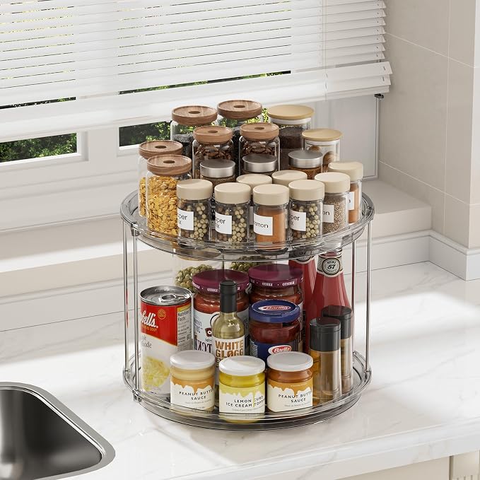 LAMU 2 Tier Lazy Susan Organizer 12 inch Large Lazy Susan Turntable Rotating - Image 6
