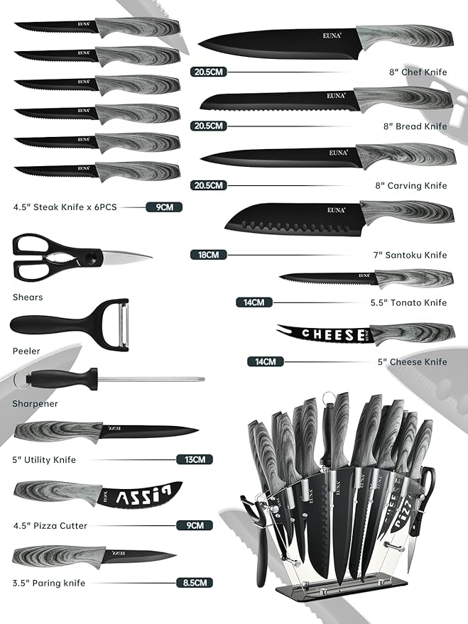 EUNA Knife Block Set, German High-Carbon Stainless Steel Knife Sets - Image 2