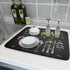 Black Flower Herbs Dish Drying Mat 18x24 Inch Botanical Floral Microfiber - Image 6