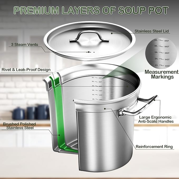 Large Stock Pot-40QT Stainless Steel Stockpot - Image 5