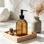 Black Pump Glass Soap Dispenser, 12oz Brown Stripe Countertop Refillable Liquid - Image 5
