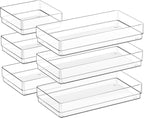 SMARTAKE 6 PCS Clear Plastic Drawer Organizers Set, Large Size Non-Slip Desk by SMARTAKE