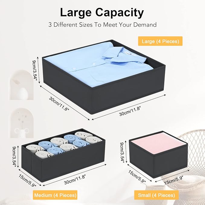 DIMJ Clothes Drawer Organizer, 12 Packs, Foldable Underwear Organizer - Image 2