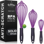 Silicone Whisk, Eddeas Whisk Non-Scratch Coated Whisks set of 3-Heat Resistant by Eddeas