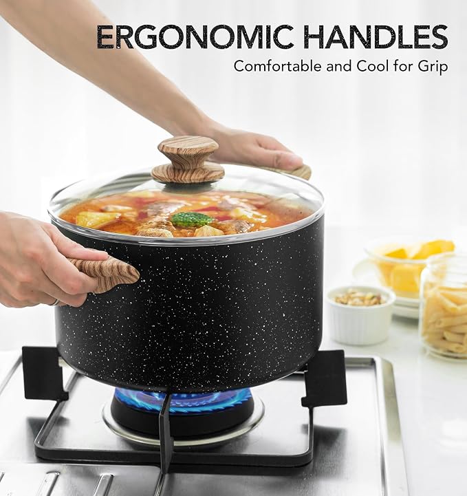 MICHELANGELO Stock Pot with Lid, 5 Quart Cooking Pot Nonstick, Granite Soup - Image 6
