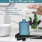 Blue Glass Soap Dispenser with Black Plastic Pump, 12oz Refillable Liquid Hand - Image 3