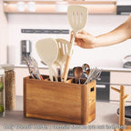 12" Wooden Kitchen Utensil Holder, Extra Large Acacia Wood Organizer - Image 3