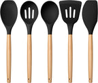E-far Silicone Cooking Utensils Set, 5-Piece Black Kitchen Utensils Set by E-far
