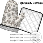 Vintage Flowers Oven Mitts and Pot Holders Sets Boho Kitchen Gloves White Grey - Image 4