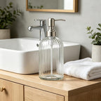 Glass Hand Soap Dispenser Silver Pump Refillable Dish Shampoo Lotion Bottle - Image 7