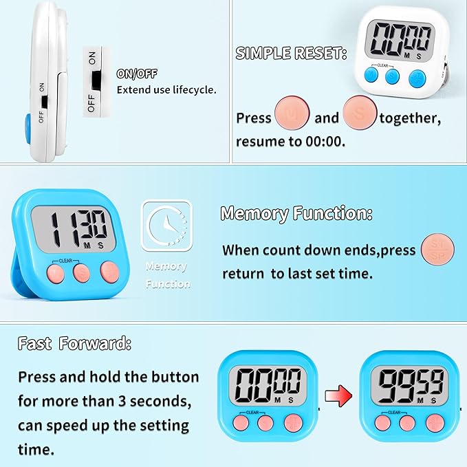 Timer for Kids Teachers Digital Kitchen Timers for Cooking Large Magnetic - Image 6