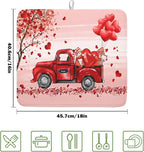 Valentine's Love Truck Dish Drying Mat, Valentine Red Gnomes Dish Drying Mat - Image 2