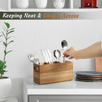 DRASTAR Silverware Holder, Acacia Wooden Utensil Caddy, Cutlery Holder - Image 4