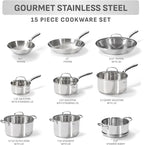 T-fal Gourmet 15-Piece Stainless Steel Cookware Set, Pots and Pans Cooking Set - Image 2