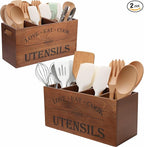 2 PC Wooden Utensil Holder, （With 4-Compartments size*1 + 3-Compartments by Unknown