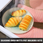 4 Pieces Oven Mitts of Macaron Color Thickened Non-Slip Silicone Kitchen Gloves - Image 4