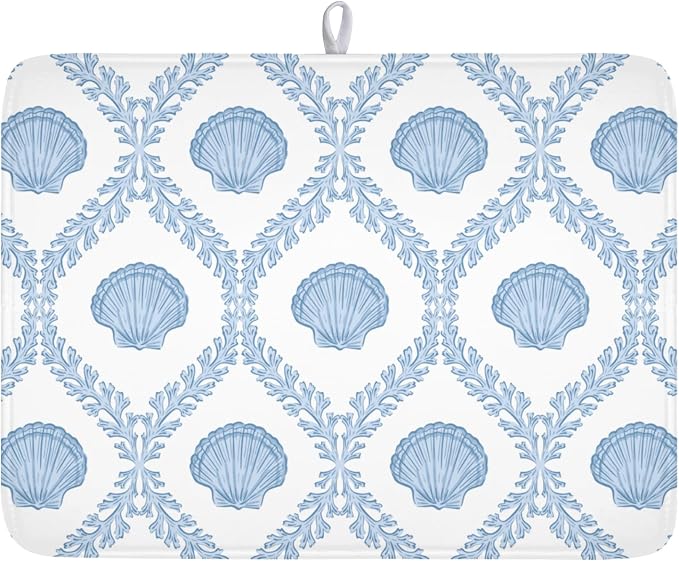 Summer Sea Shell Drying Mat 24x18 Inch, Light Blue Drying Mat by Trongr