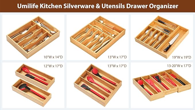 Umilife Bamboo Kitchen Drawer Organizer, 8 Inch Silverware Utensils Tray Holder - Image 6