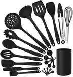 Silicone Kitchen Utensils Set, E-far 23 Pcs Black Cooking Utensils Tools by E-far