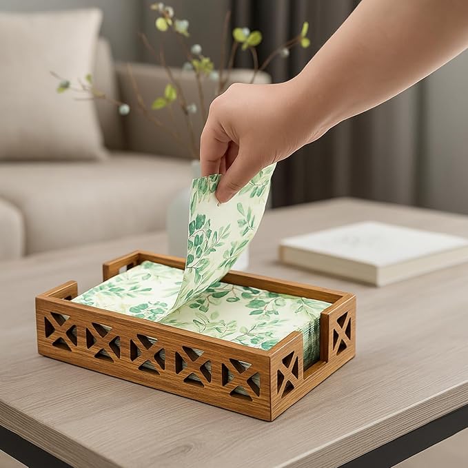 Acacia Wood Paper Towel Holder for Bathroom Counter Decor Trays Table Napkin - Image 3