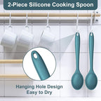 E-far Silicone Cooking Spoon Set of 2, Heat Resistant Kitchen Spoons Utensils - Image 5