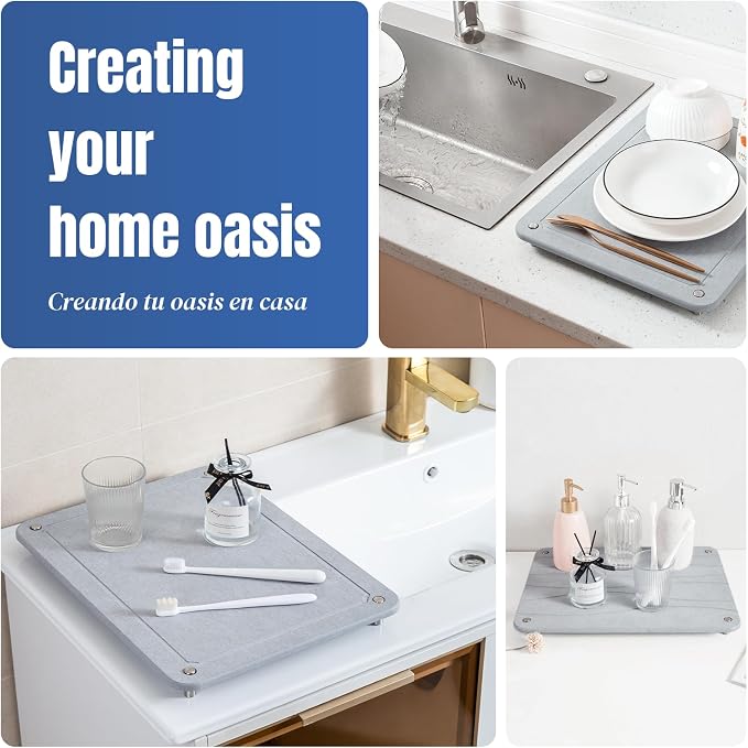 Stone Drying Mat for Kitchen Counter, Diatomaceous Dish Drying Mats Superb - Image 2