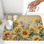 Sunflower Dish Drying Mat for Kitchen Counter Vintage Yellow Sunflowers - Image 6